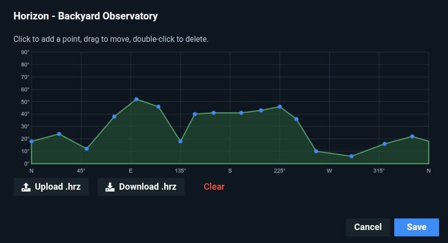 The Horizon dialog with a drawn profile, Upload and Download buttons