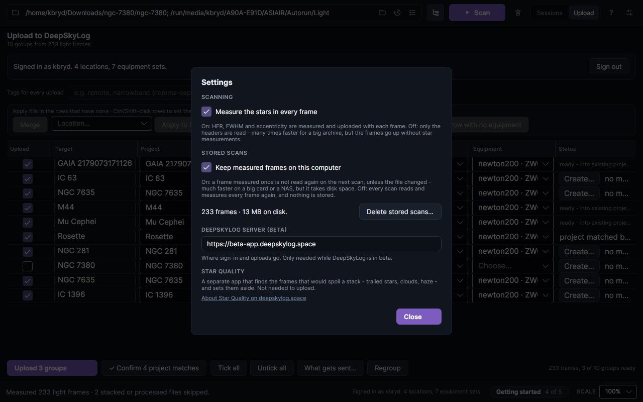 Settings: measuring the stars and stored scans